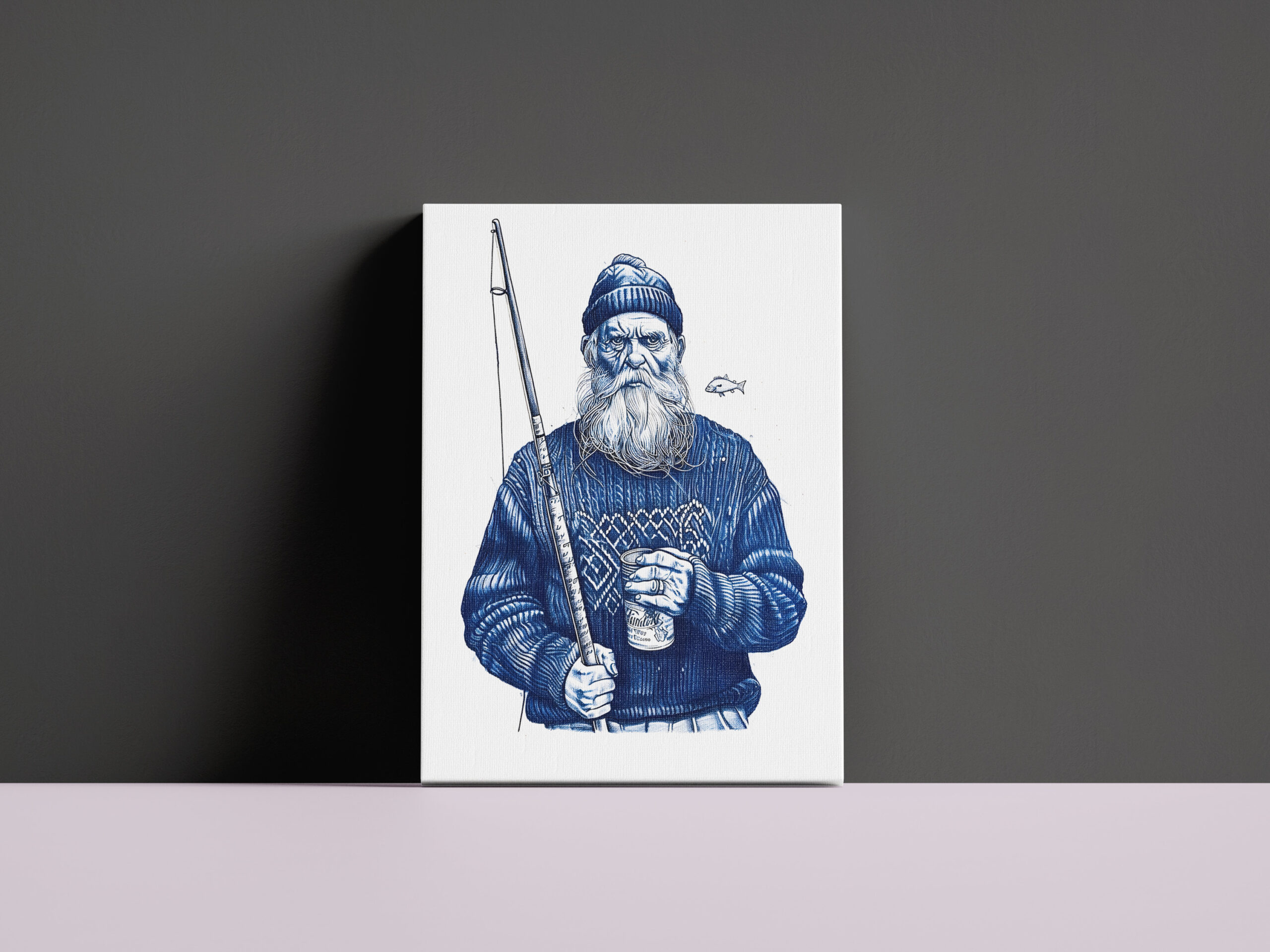raxxa Canva: Elderly Sailor Holding Fishing Rod And Mug - immagine 2