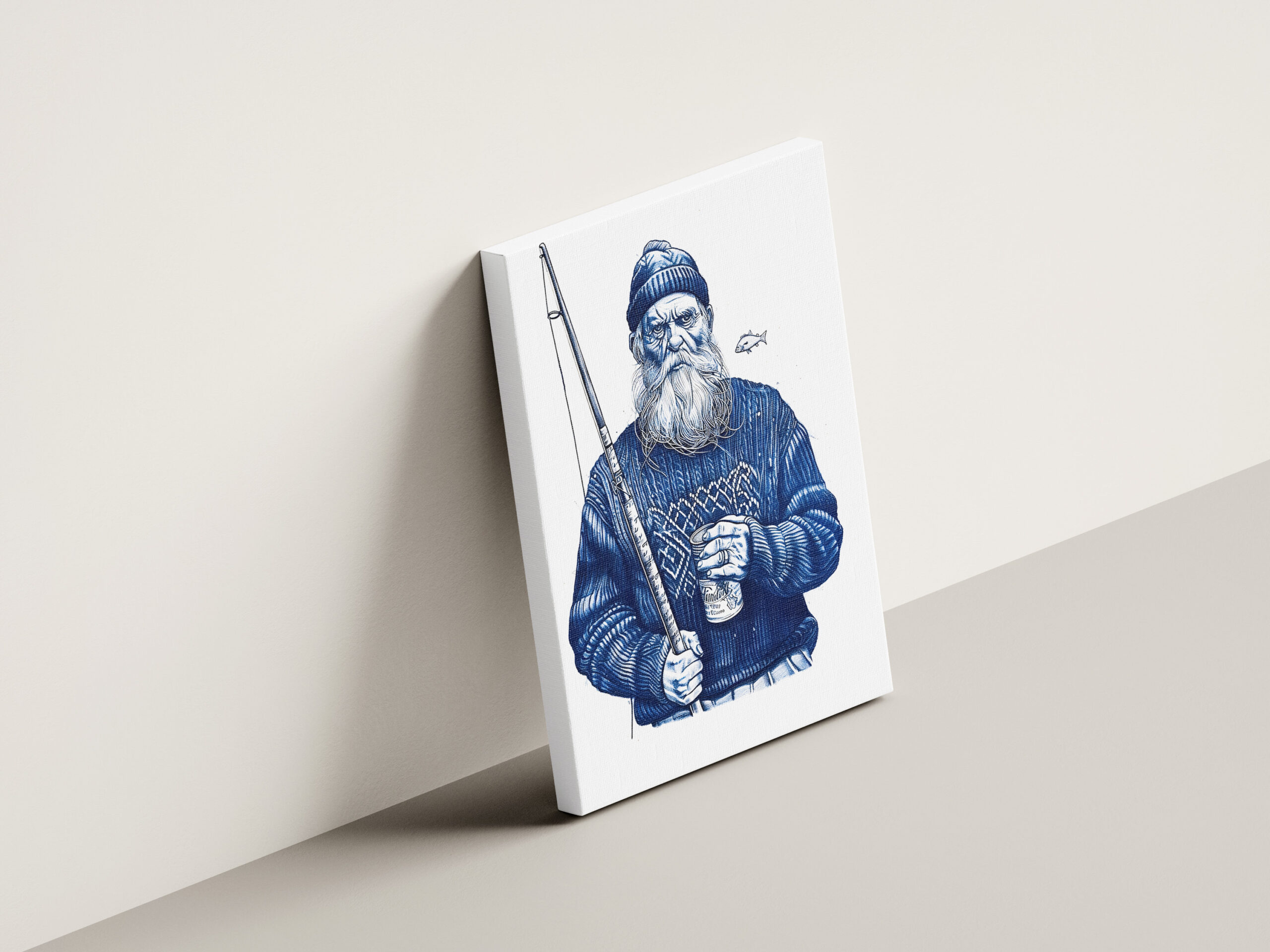 raxxa Canva: Elderly Sailor Holding Fishing Rod And Mug - immagine 3