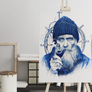 raxxa Canva: Sailor Steering Wooden Ship Wheel With Pipe