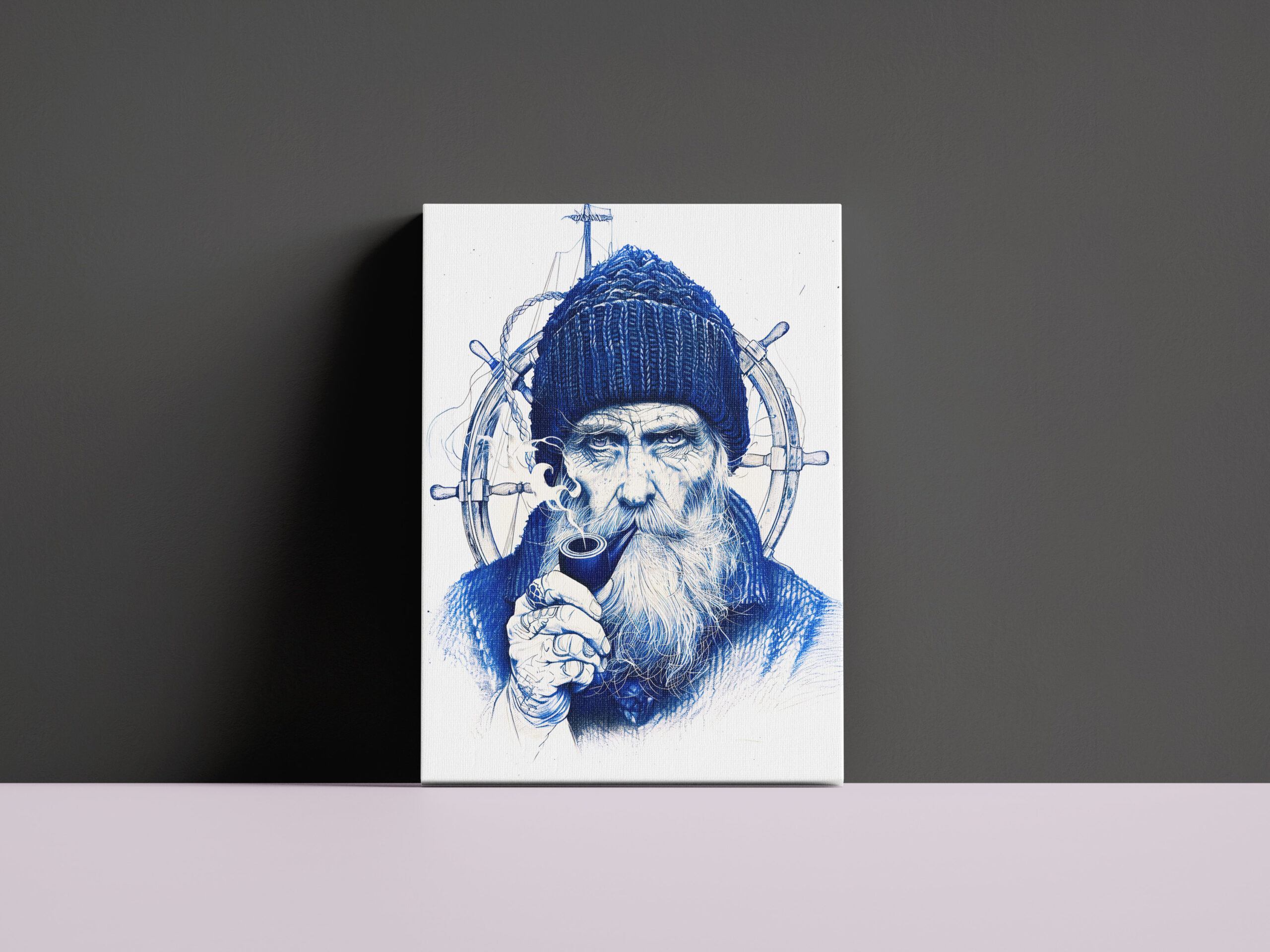 raxxa Canva: Sailor Steering Wooden Ship Wheel With Pipe - immagine 2