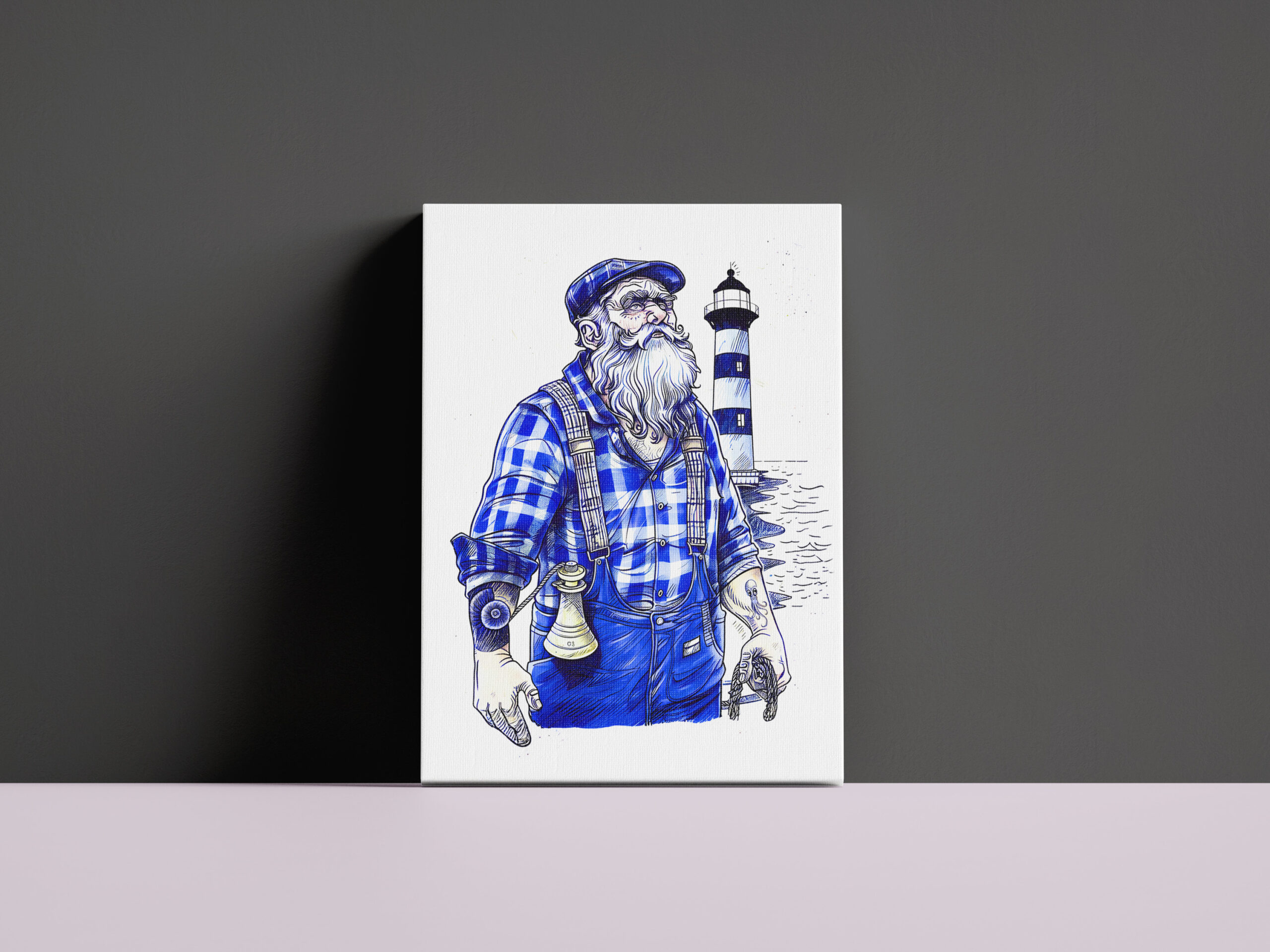 raxxa Canva: Sailor Holding Bell Standing Near Coastal Lighthouse - Imagen 2
