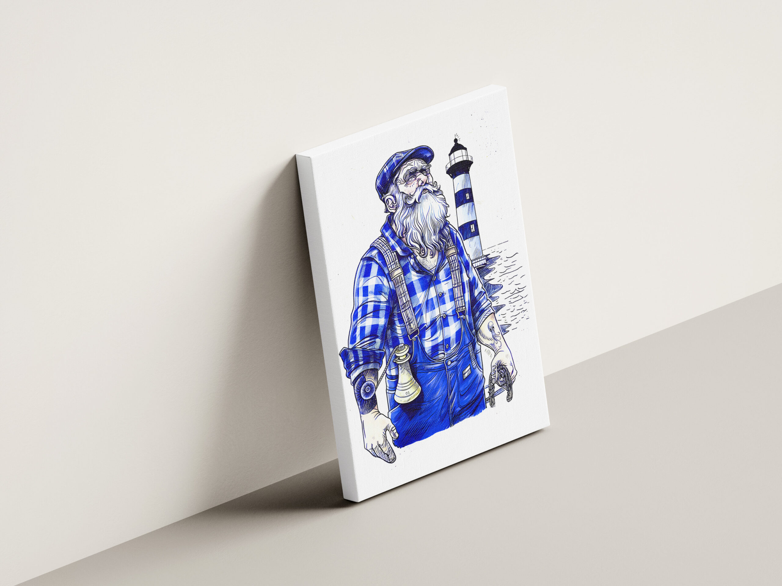 raxxa Canva: Sailor Holding Bell Standing Near Coastal Lighthouse - Imagen 3