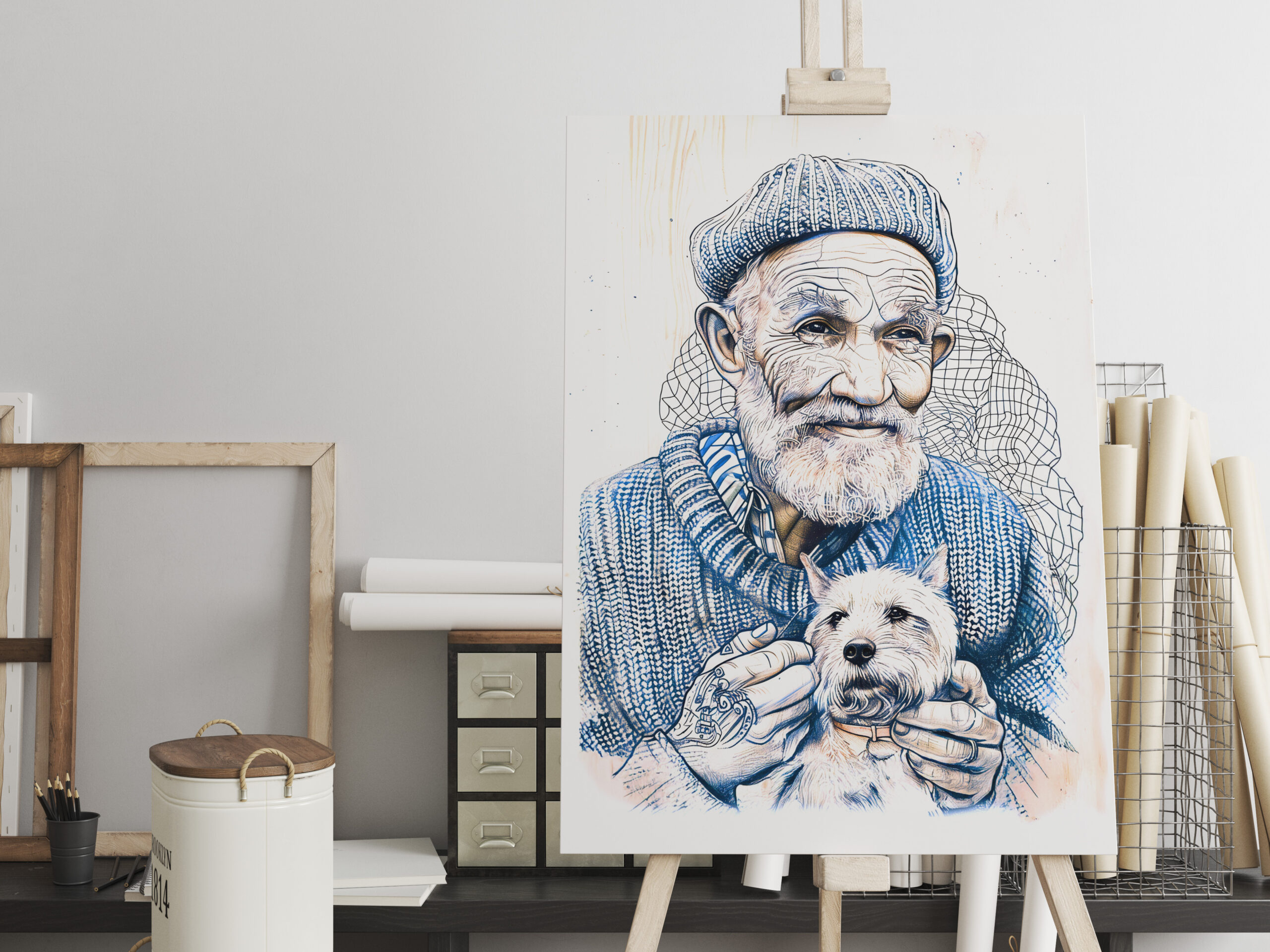 raxxa Canva: Sailor Holding Small Westie Dog In Arms