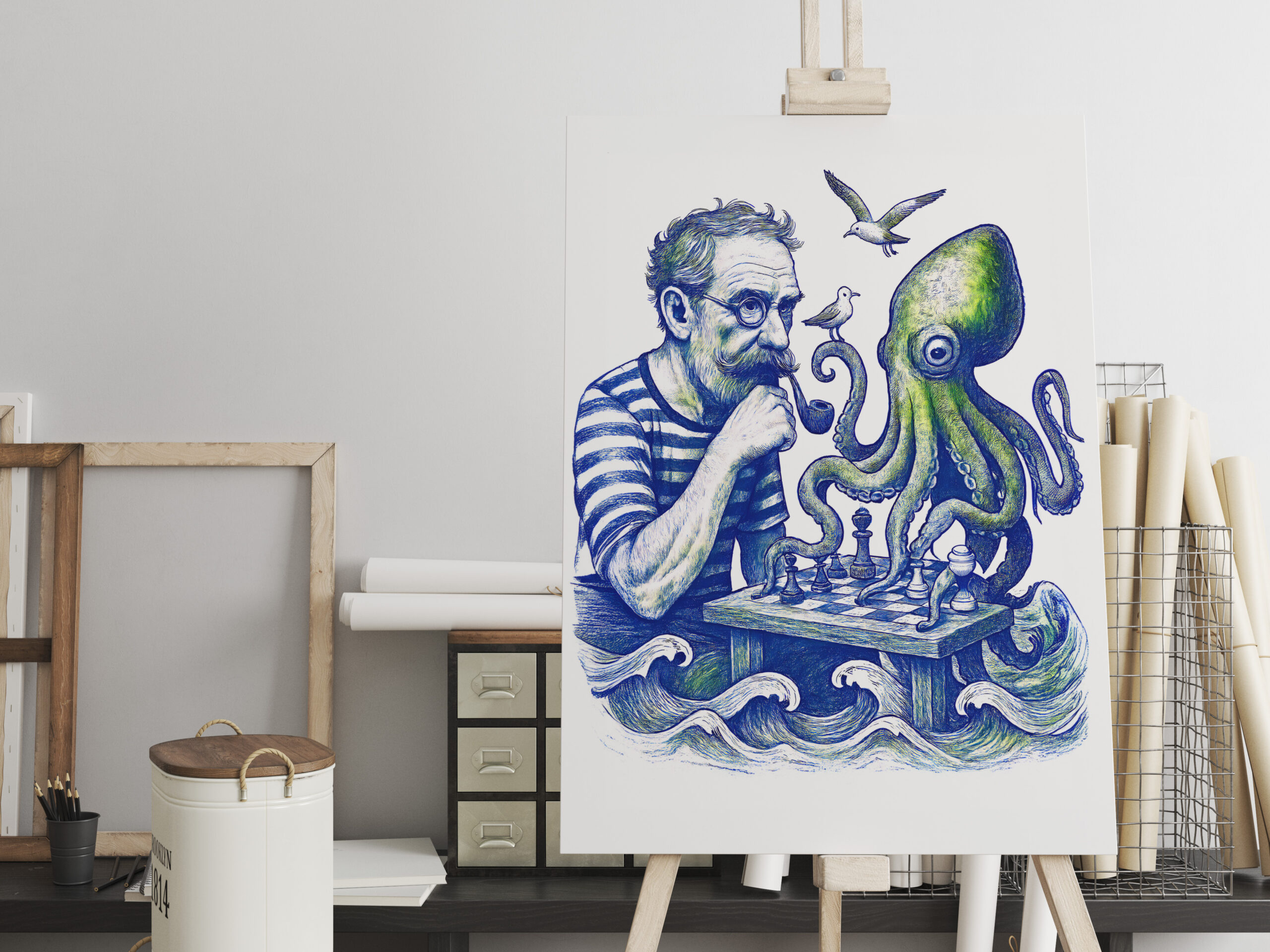 raxxa Canva: Sailor Playing Chess With Large Curious Octopus