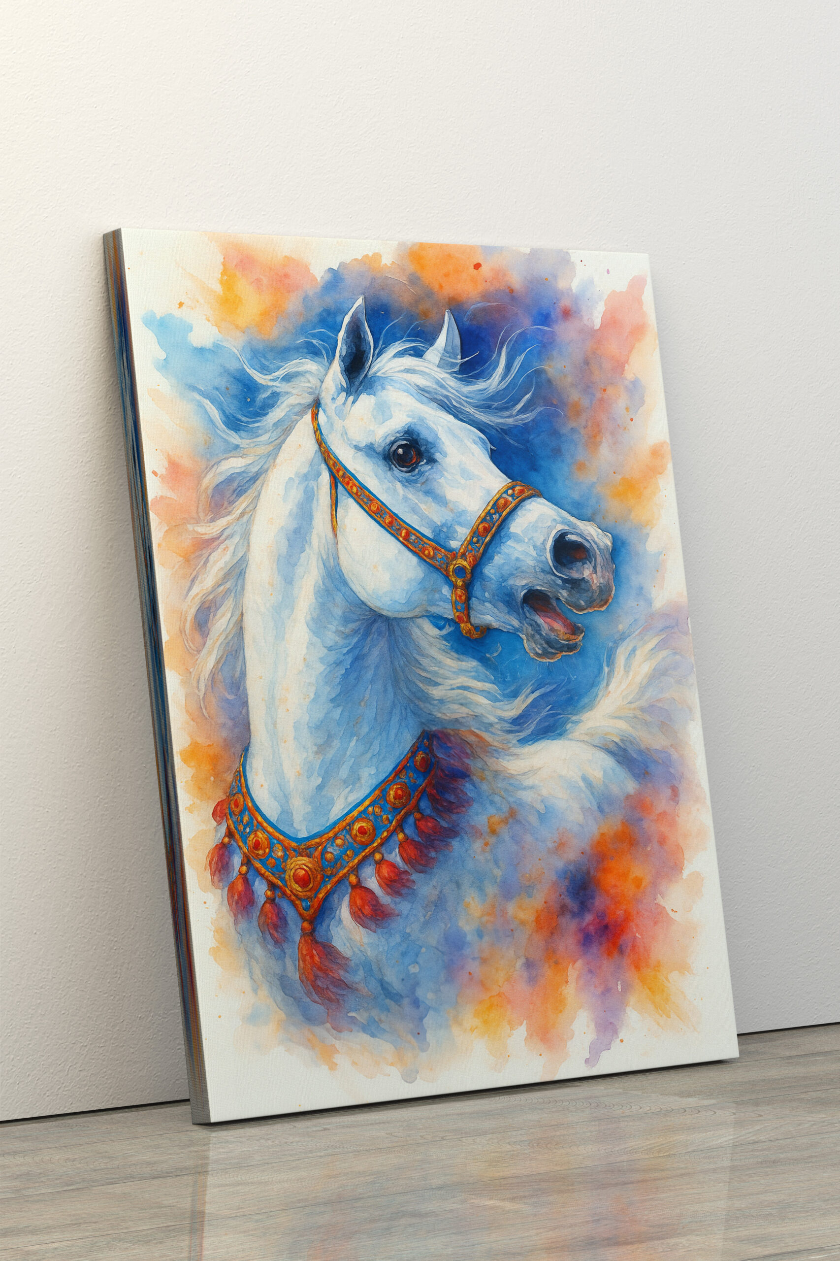raxxa Canva: Weiße Schönheit – Ausdrucksstarker Hengst in Aquarell – Bild 3