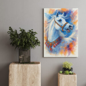 raxxa Canva: Weiße Schönheit – Ausdrucksstarker Hengst in Aquarell