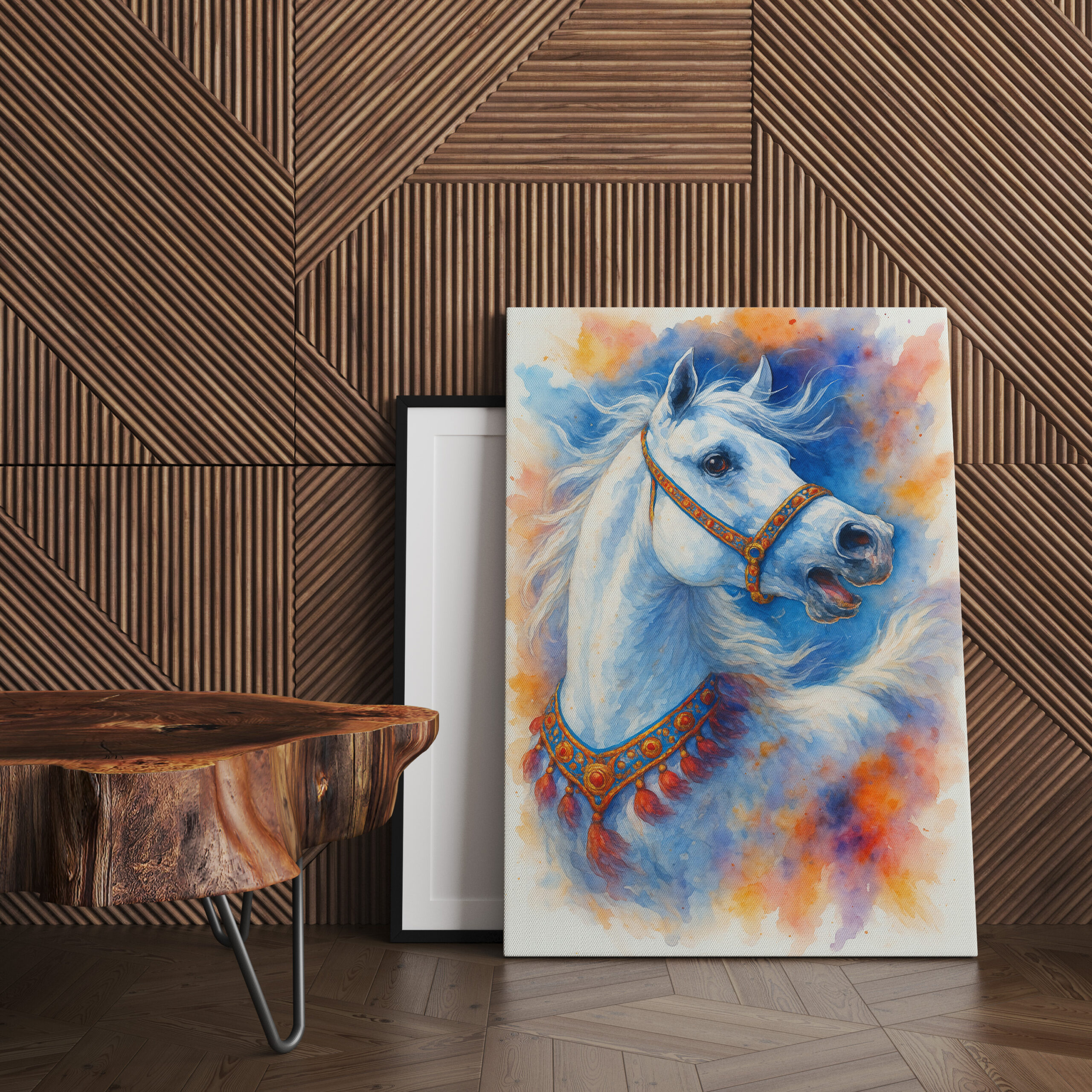 raxxa Canva: Weiße Schönheit – Ausdrucksstarker Hengst in Aquarell – Bild 2