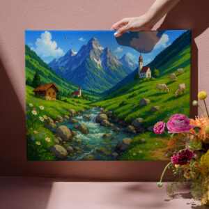 raxxa Canva: Bachlauf in den Alpen im Anime Stil