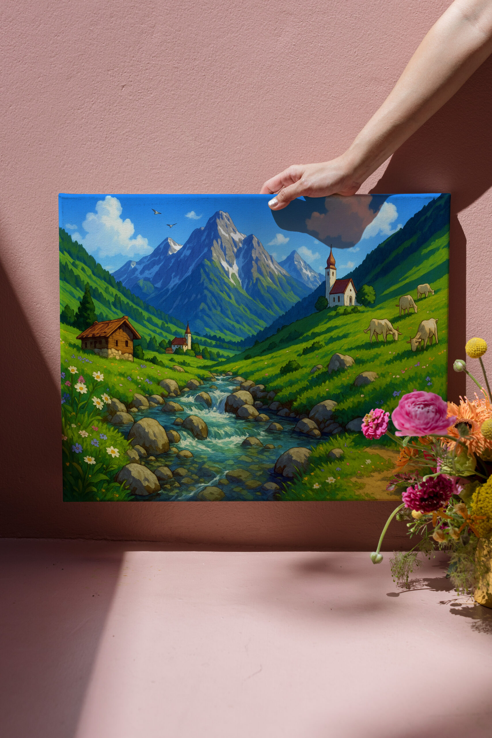 raxxa Canva: Bachlauf in den Alpen im Anime Stil