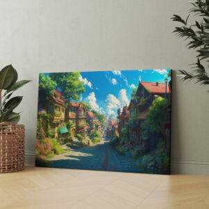 raxxa Canva: Weg durch ein Fantasy Dorf im Anime Stil