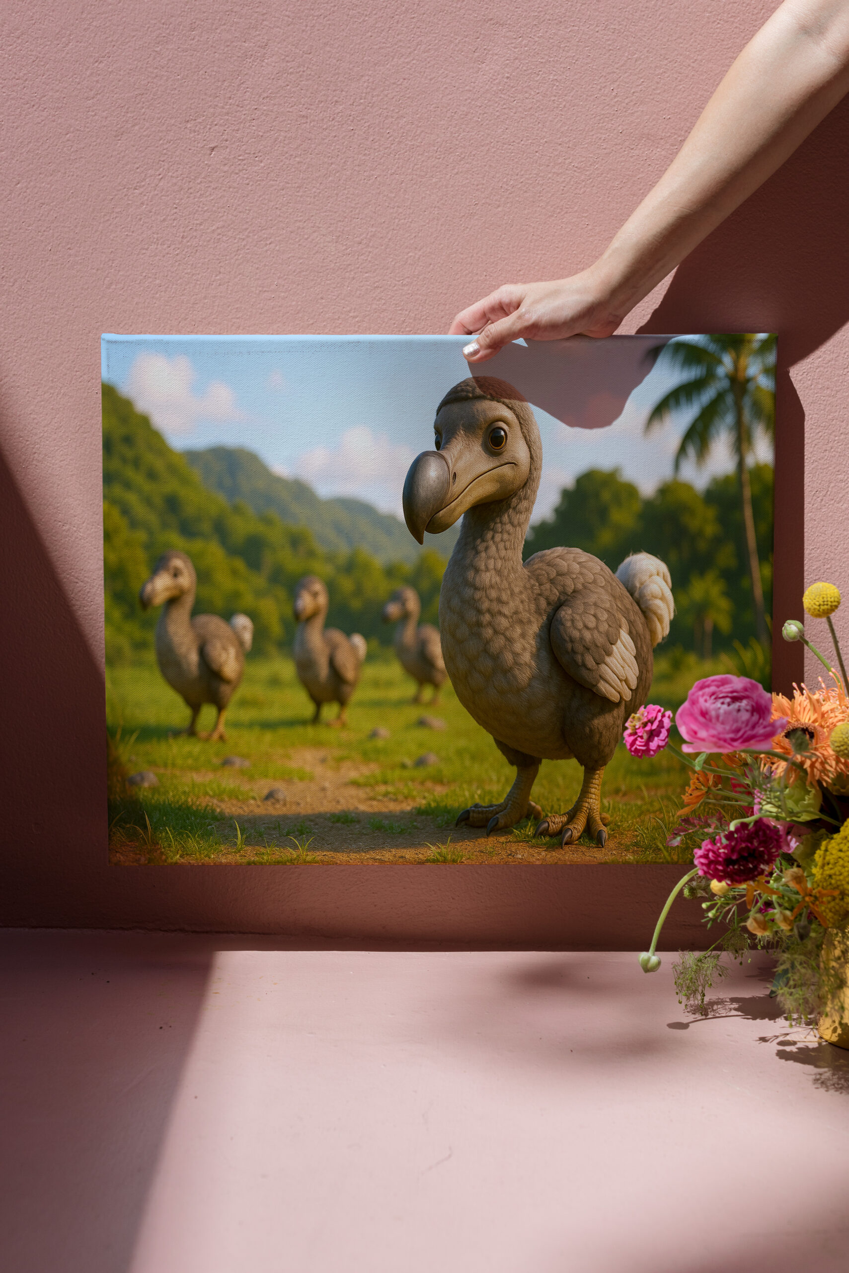 raxxa Canva: Ausgestorbene Tiere - Neugieriger Dodo im Comic-Stil