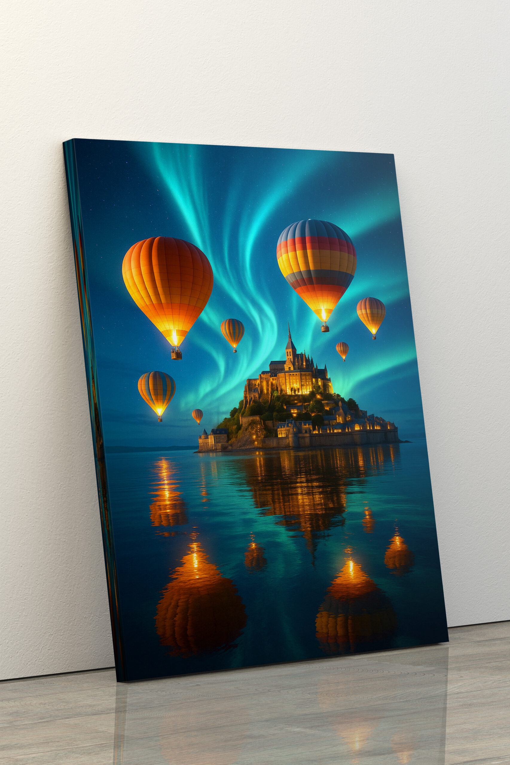 raxxa Canva: Leuchtende Ballons und Polarlichter über einer Burg im Wasser – Image 3