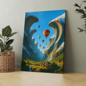 raxxa Canva: Fantasylandschaft mit spektakulären Felswänden und Heißluftballons