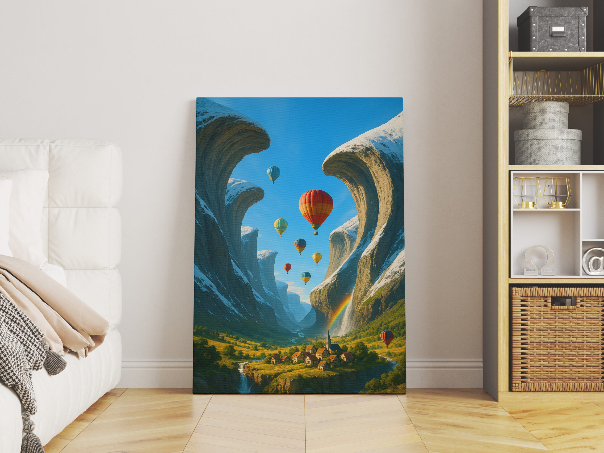 raxxa Canva: Fantasylandschaft mit spektakulären Felswänden und Heißluftballons - Imagen 3