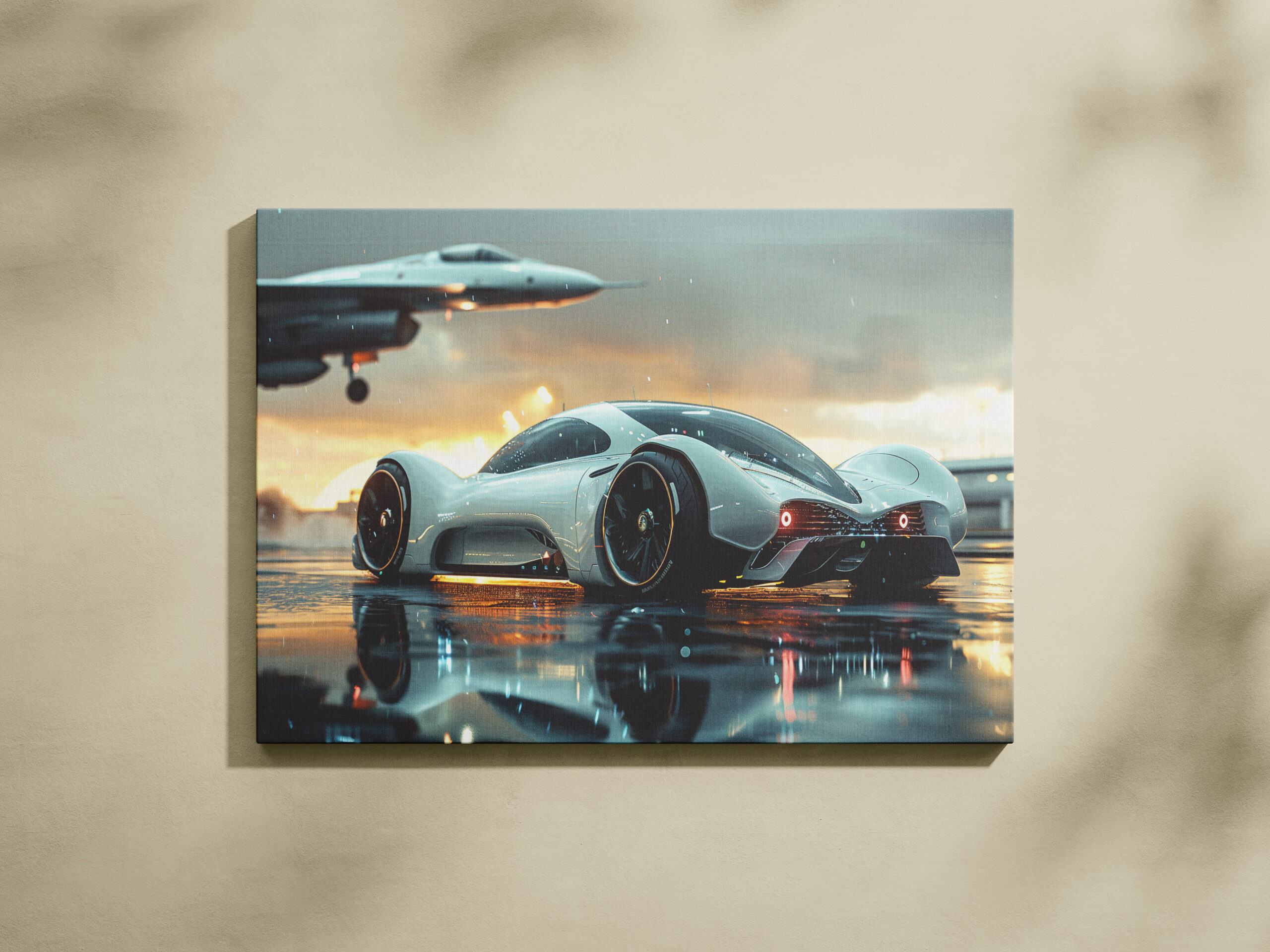 raxxa Canva: Weißes Zukunftsauto mit Jet im Hintergrund - Aerodynamik trifft Luxus - Image 3