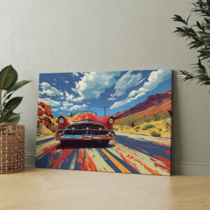 raxxa Canva: Roter Oldtimer auf Route 66