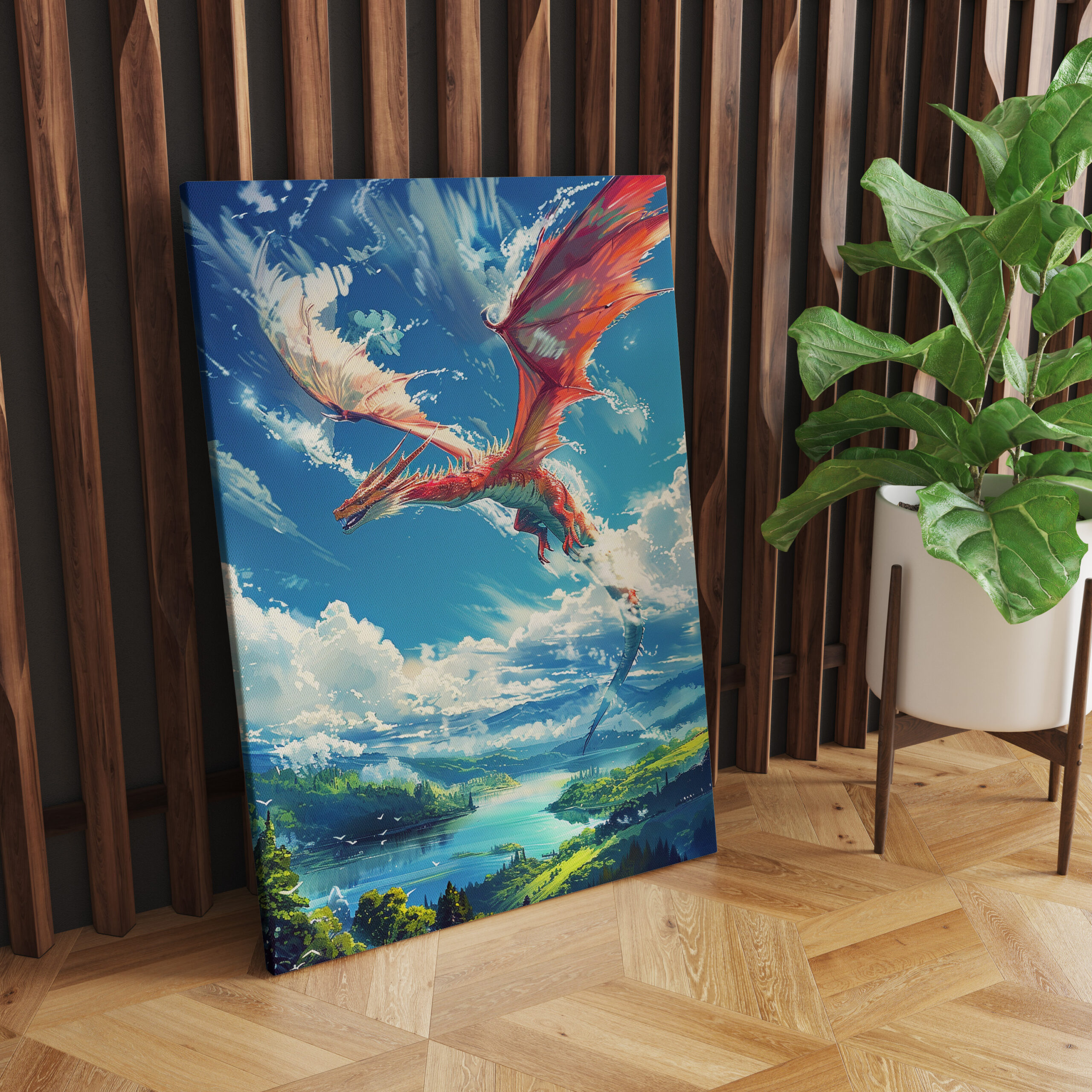 raxxa Canva: Wächter der Himmelslande - Roter Drache im Anime Stil