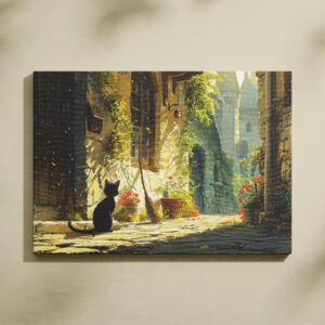 raxxa Canva: Die schwarze Katze in der Gasse - Anime Stil