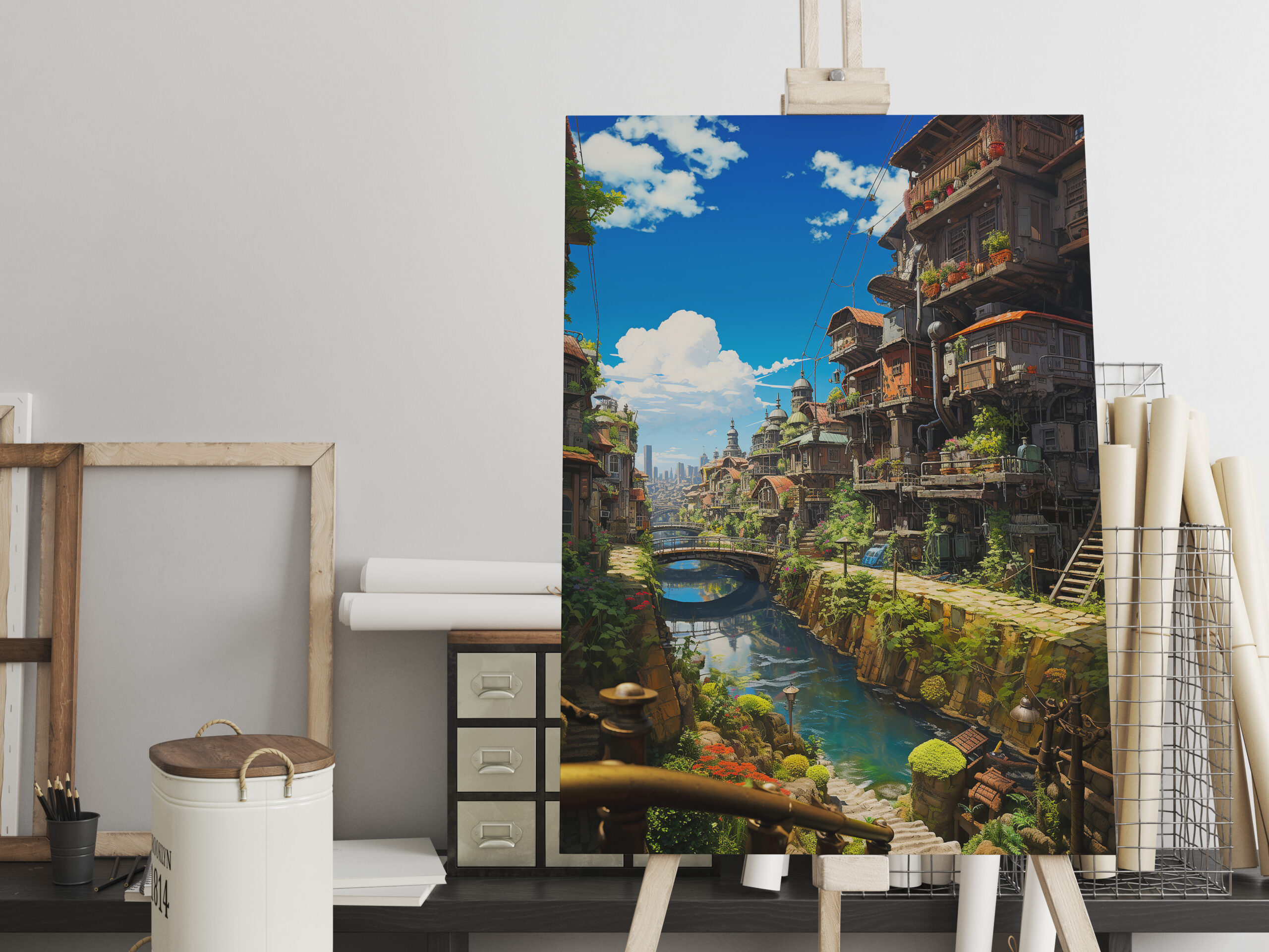 raxxa Canva: Verwunschene Gasse am Wasserkanal - Anime Steampunk