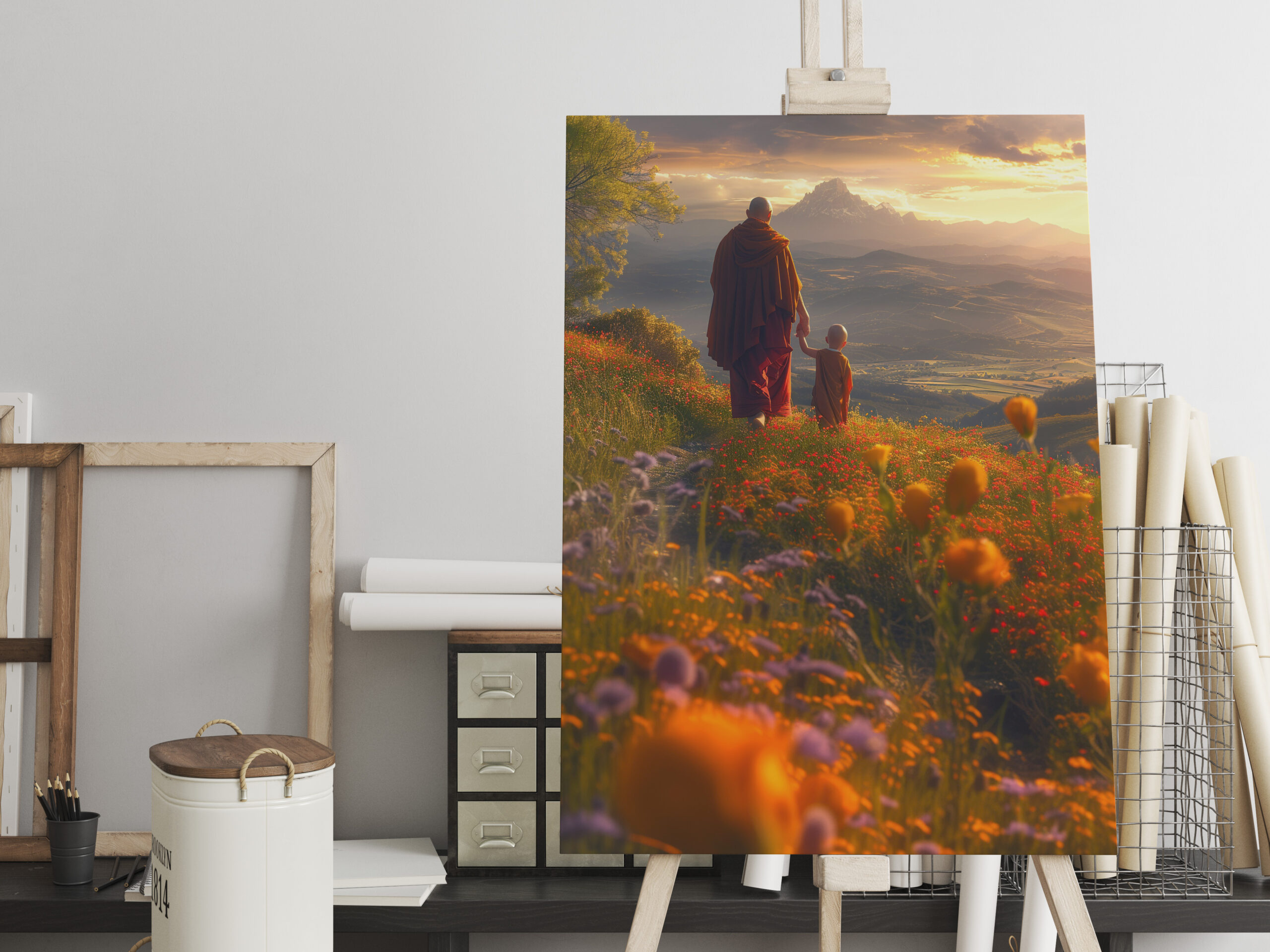 raxxa Canva: Zwei buddhistische Mönche bei Sonnenuntergang - Imagen 2