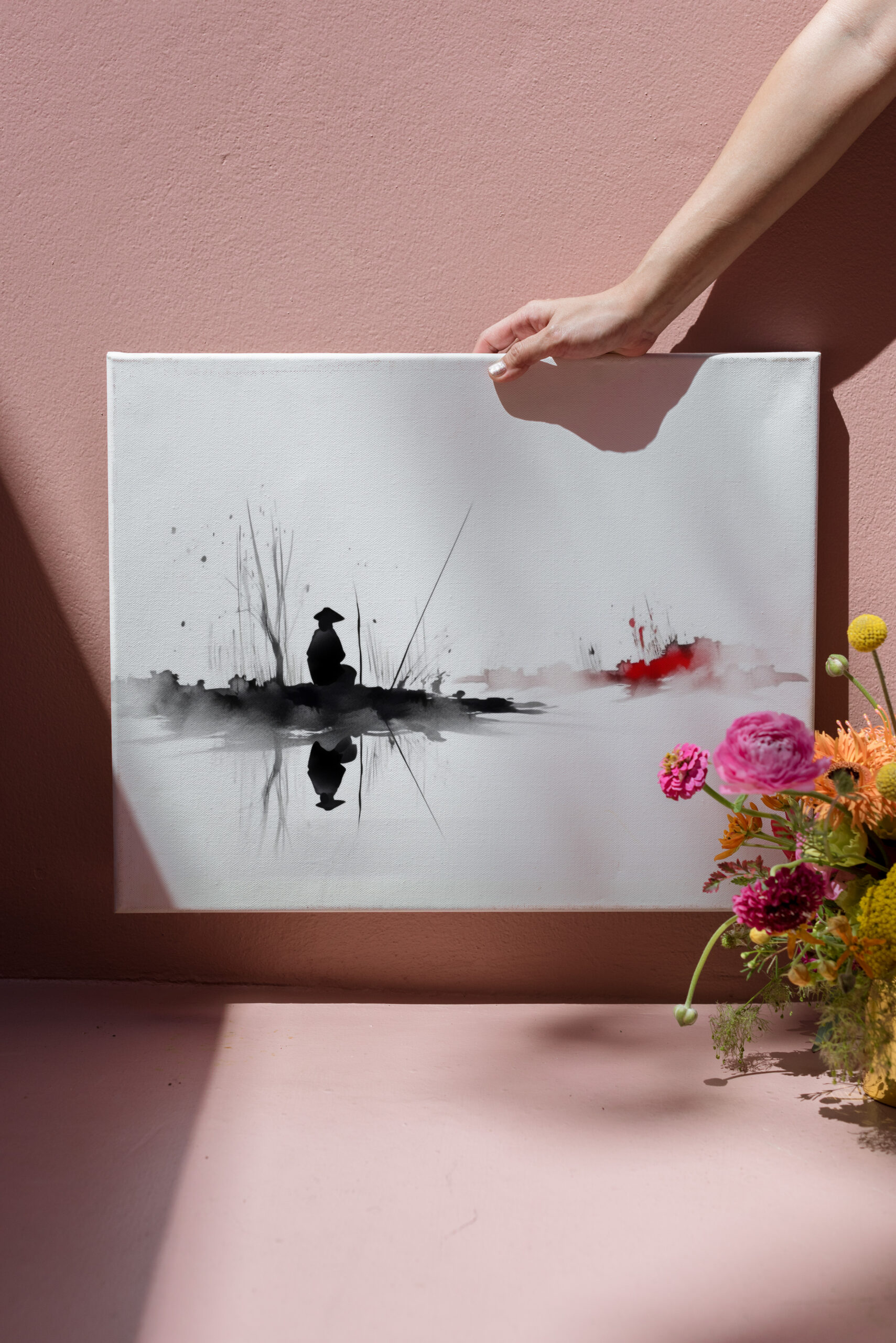 raxxa Canva: Angler am Wasser - japanische Tuschezeichnung – Image 3