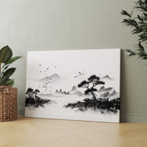 raxxa Canva: Landschaft mit Vögeln - japanische Tuschezeichnung