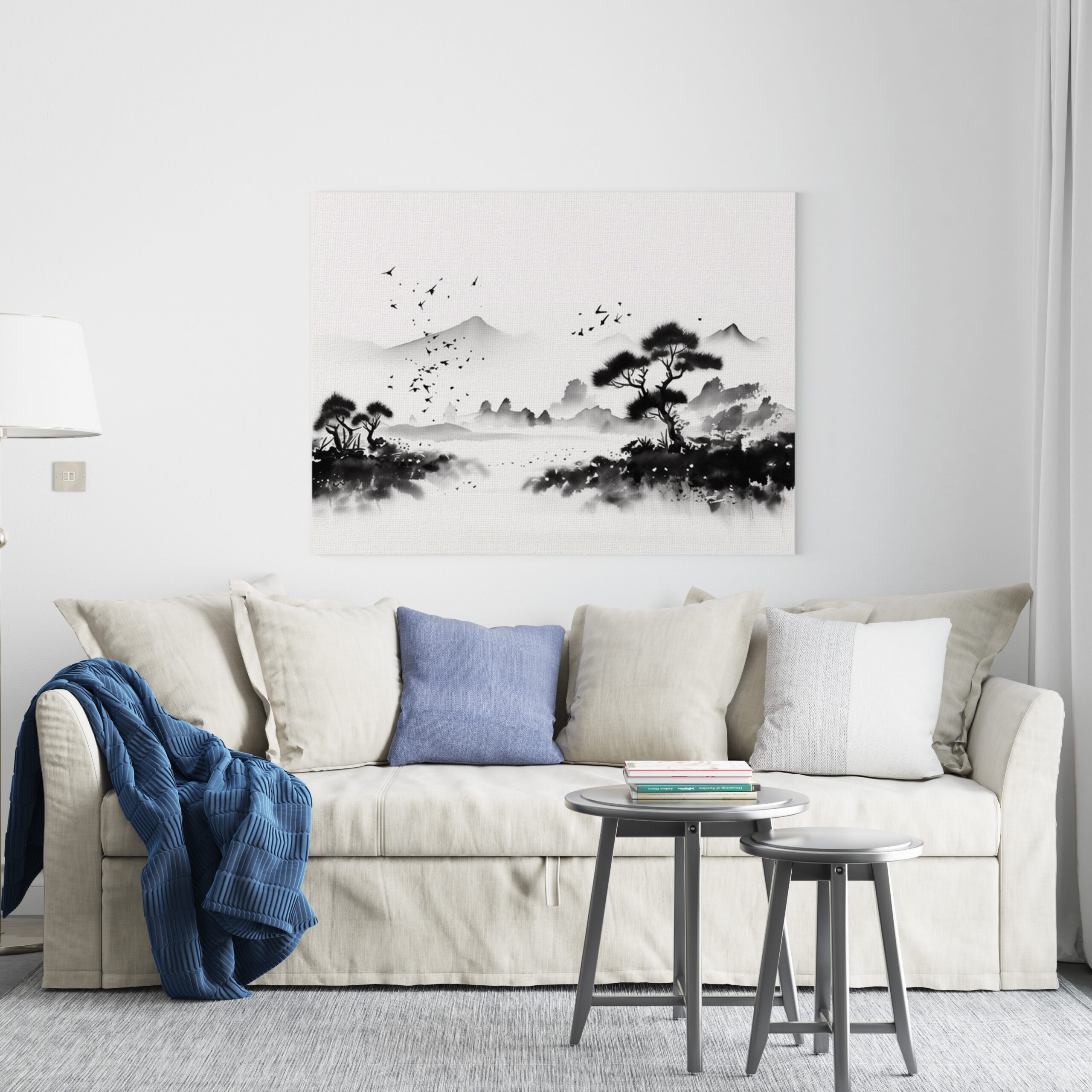 raxxa Canva: Landschaft mit Vögeln - japanische Tuschezeichnung – Bild 2
