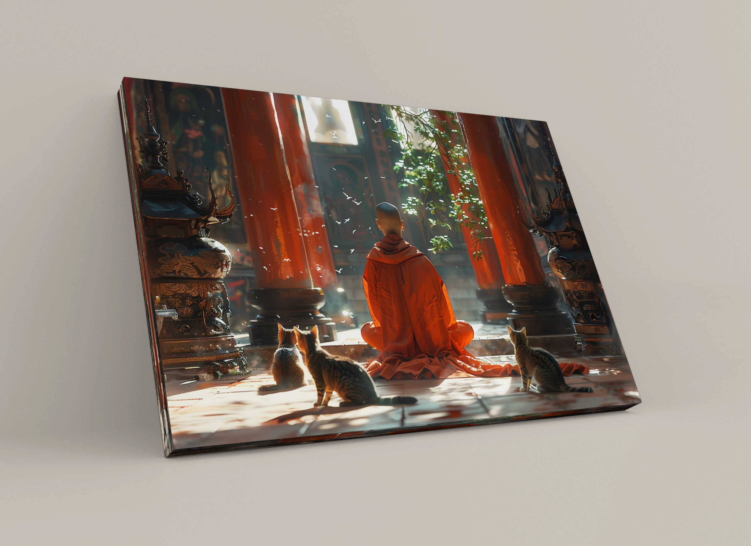 raxxa Canva: Buddhistischer Mönch in Meditation mit Katzen - Imagen 3
