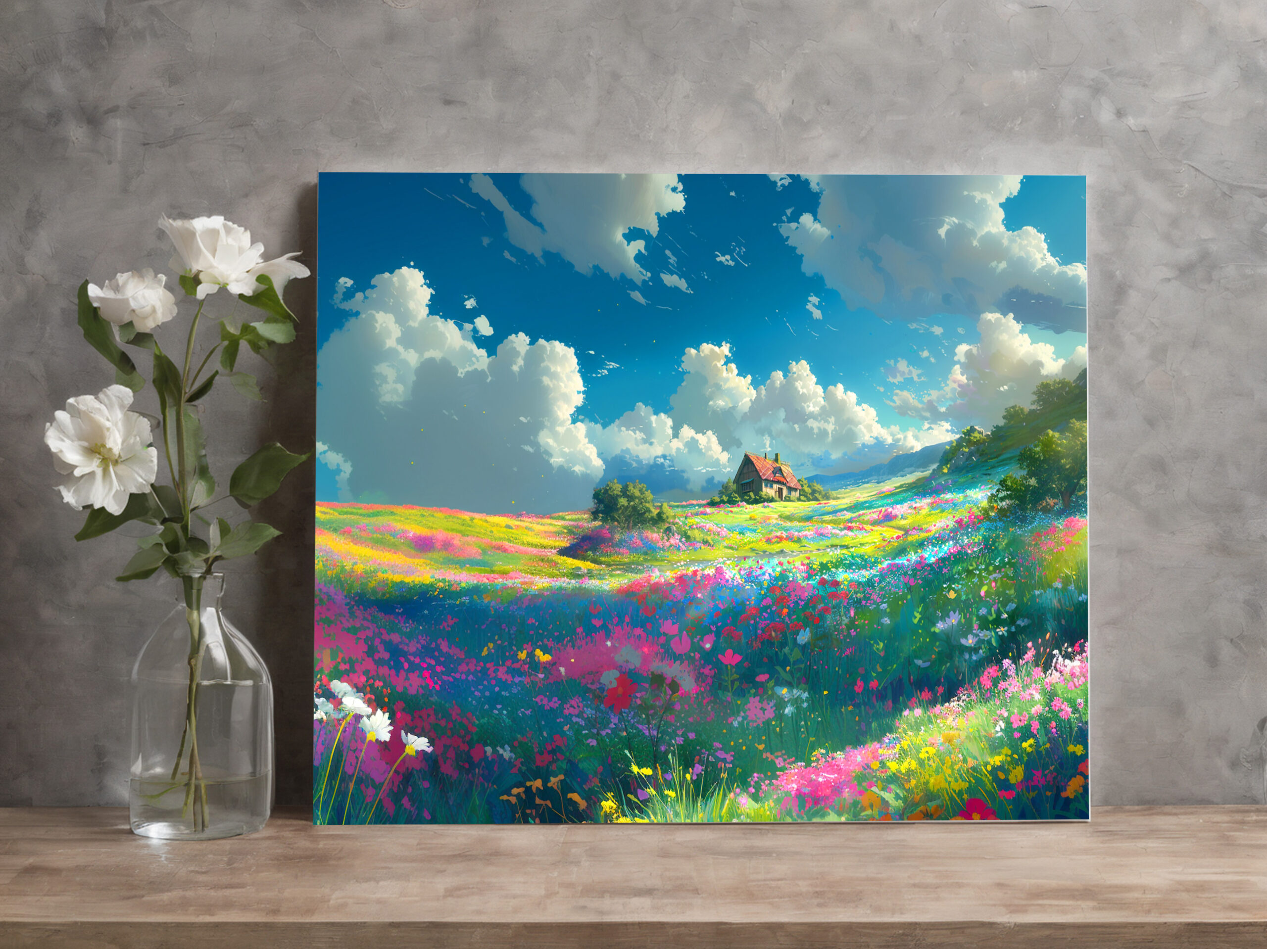 raxxa Canva: Weites Blumental mit Wolken - Anime Stil - immagine 3