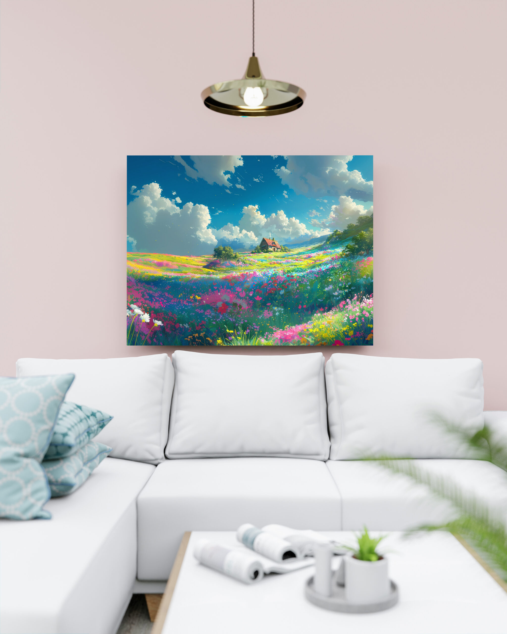 raxxa Canva: Weites Blumental mit Wolken - Anime Stil - immagine 2