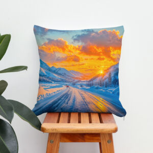 Kissen: Roads at Sunset in Winter Through Mountains