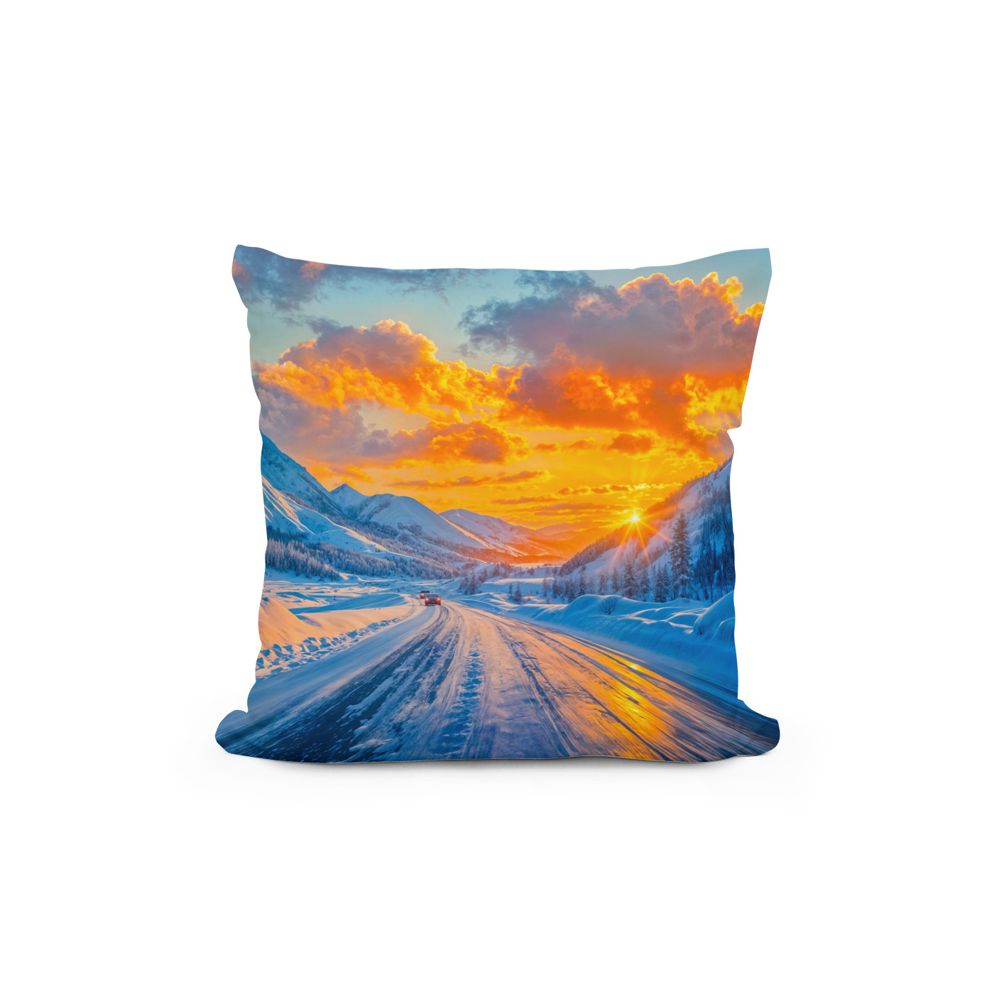 Kissen: Roads at Sunset in Winter Through Mountains - immagine 2