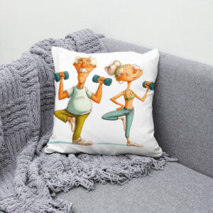 Kissen: Funny Elderly Man Doing Yoga Illustration