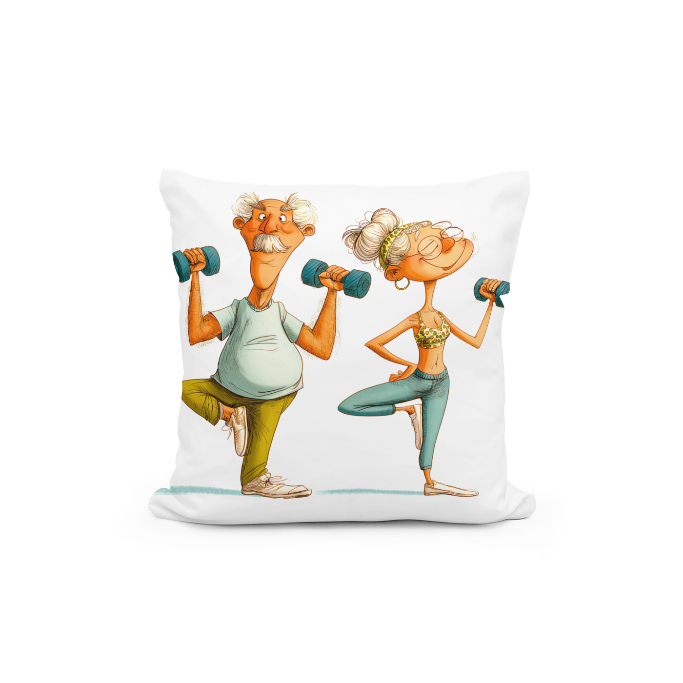 Kissen: Funny Elderly Man Doing Yoga Illustration – Bild 2