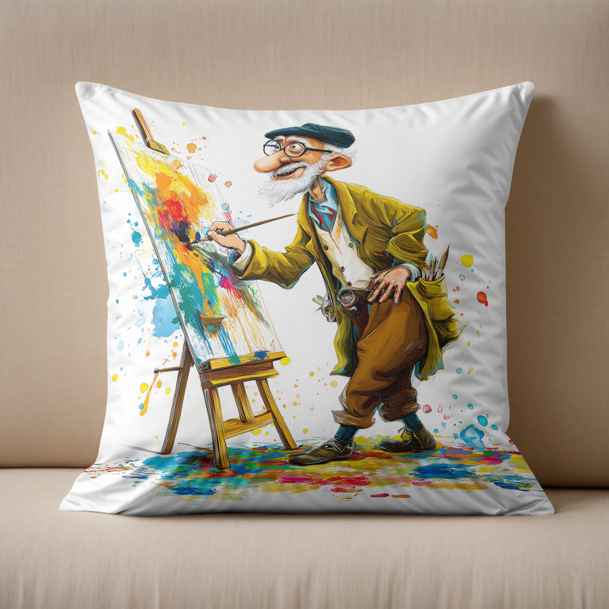 Kissen: Humorous Elderly Man Reading Illustration