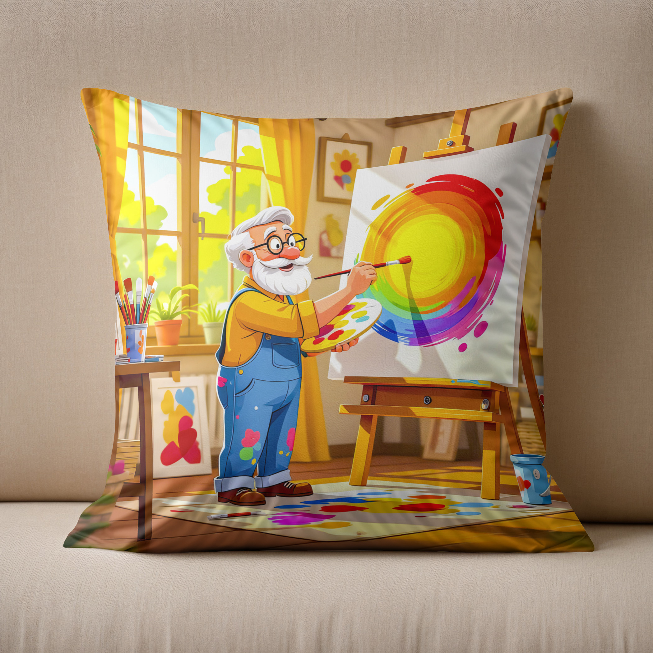 Kissen: Grandpa painting creatively on canvas