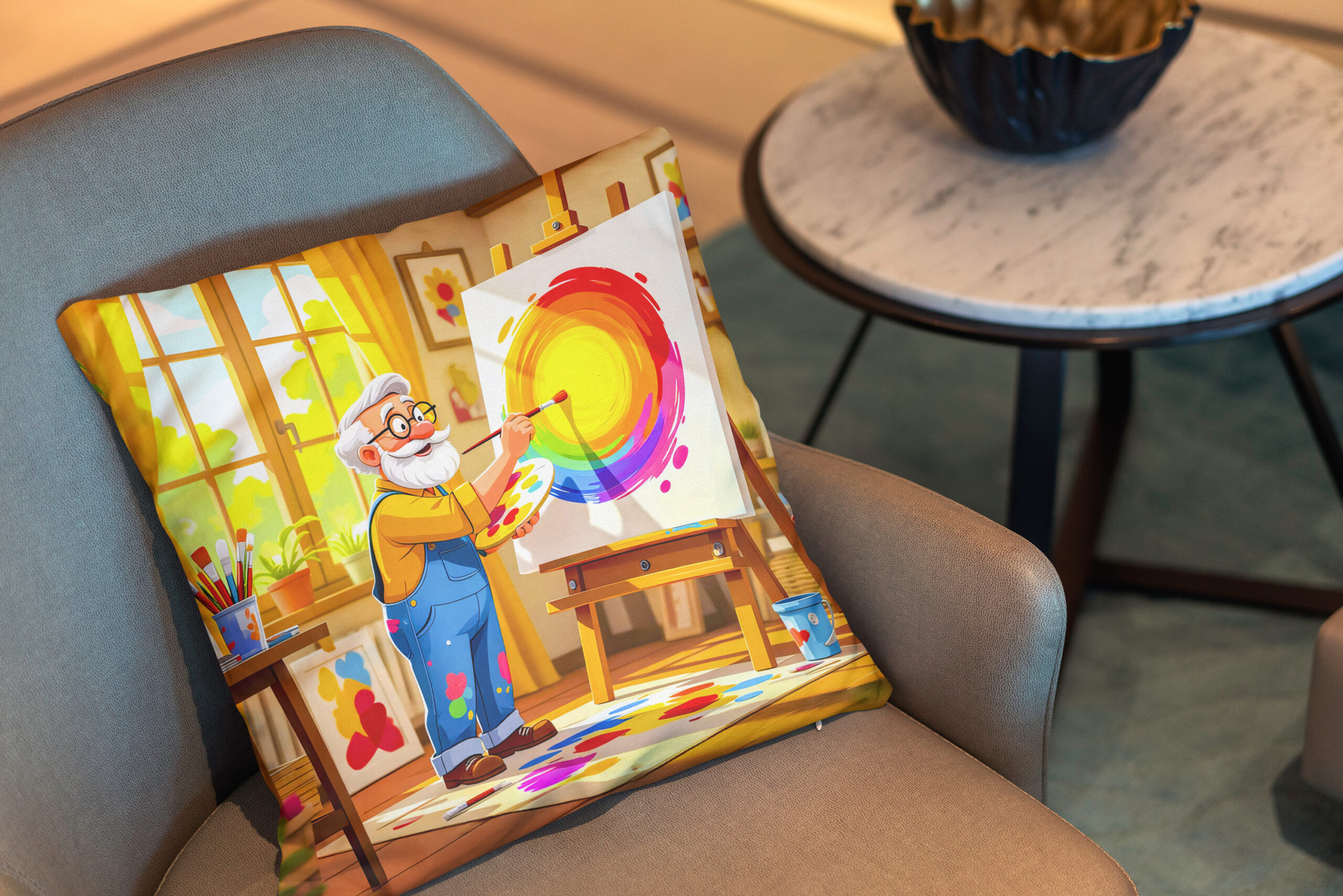 Kissen: Grandpa painting creatively on canvas – Bild 2