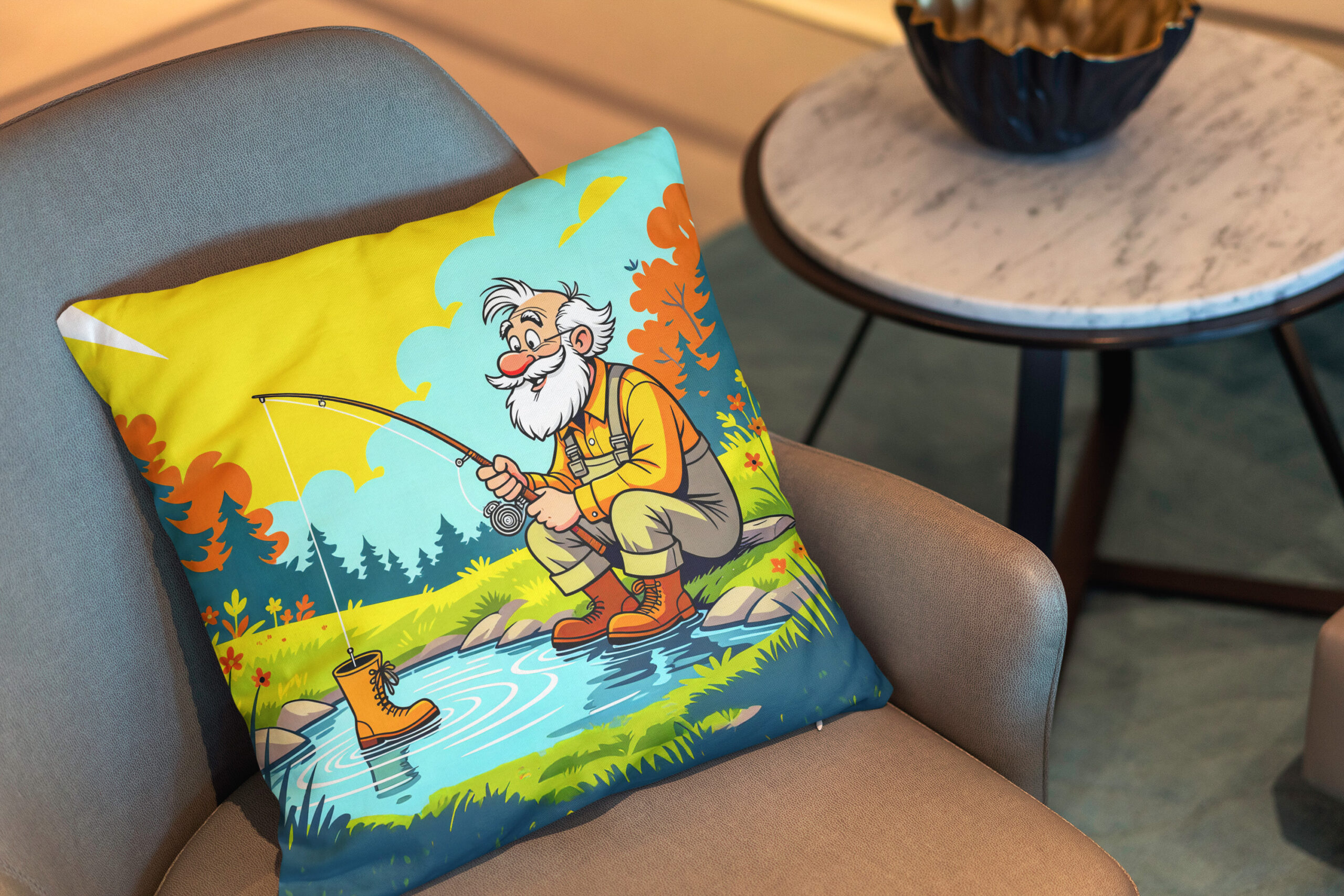 Kissen: Grandpa catching a shoe while fishing – Bild 2