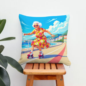 Kissen: Grandmother Roller Skating Illustration