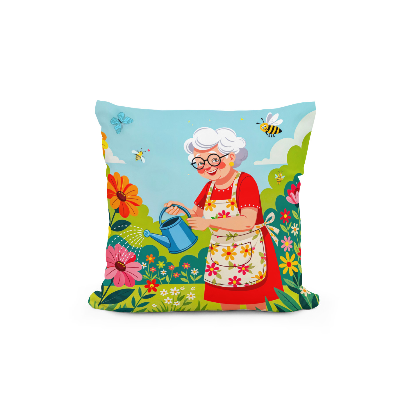 Kissen: Grandmother Watering Garden Illustration – Bild 2