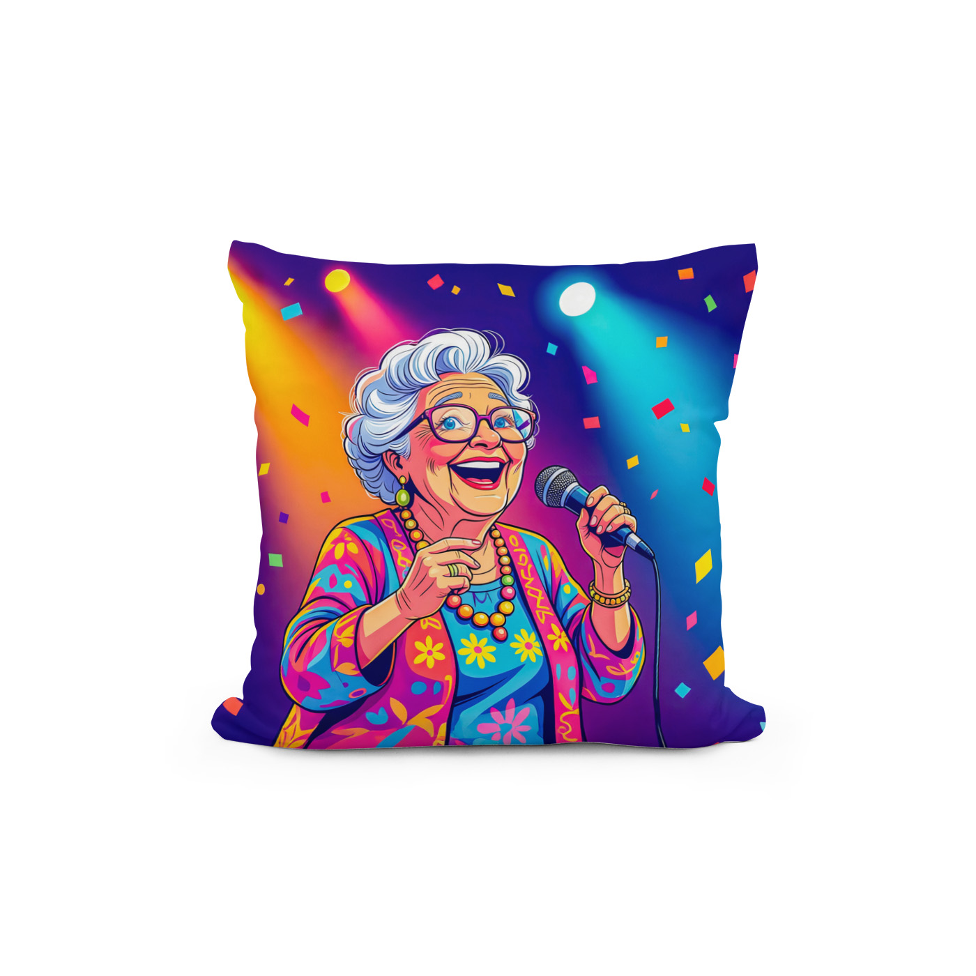 Kissen: Grandmother Singing on Stage Illustration – Image 2