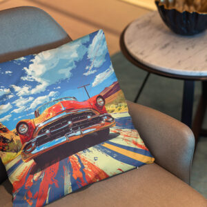 Kissen: Roter Oldtimer auf Route 66