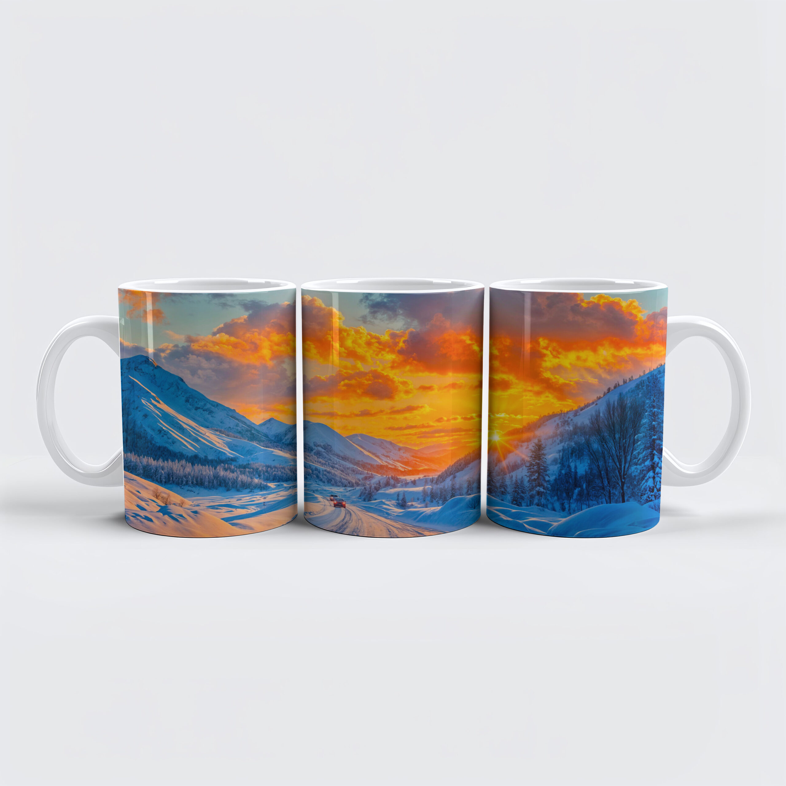 raxxa Premium-Tasse: Roads at Sunset in Winter Through Mountains