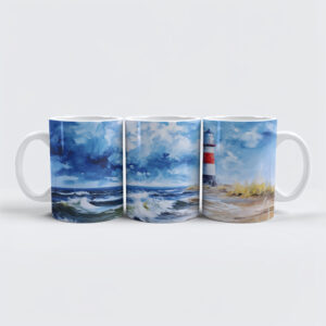 raxxa Premium-Tasse: Red Lighthouse on Stormy Beach