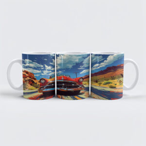 raxxa Premium-Tasse: Roter Oldtimer auf Route 66