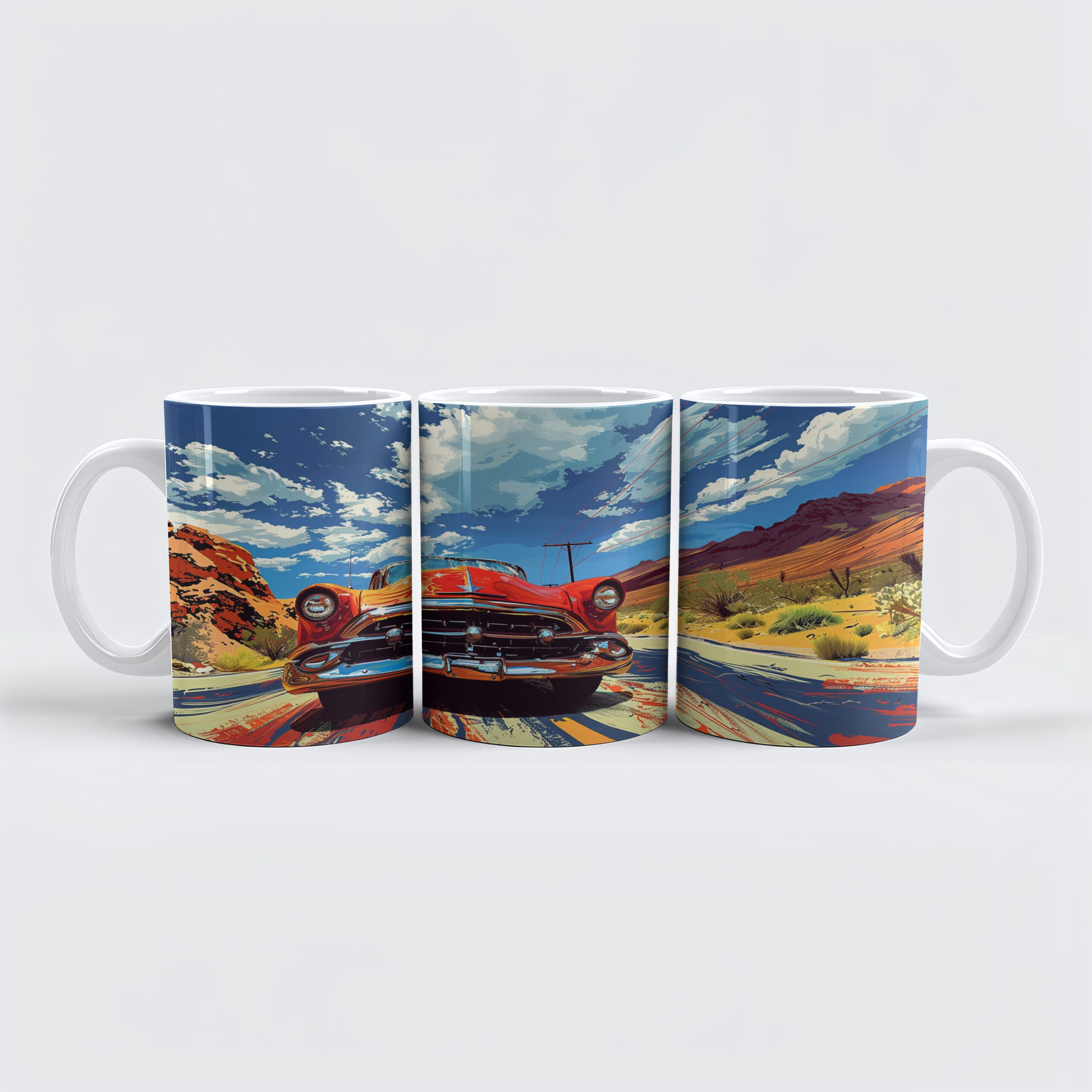 raxxa Premium-Tasse: Roter Oldtimer auf Route 66