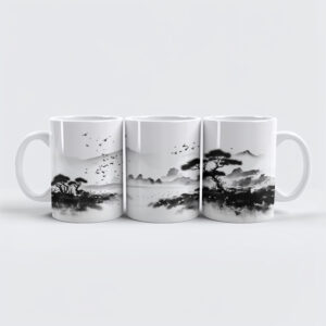 raxxa Premium-Tasse: Landschaft mit Vögeln - japanische Tuschezeichnung