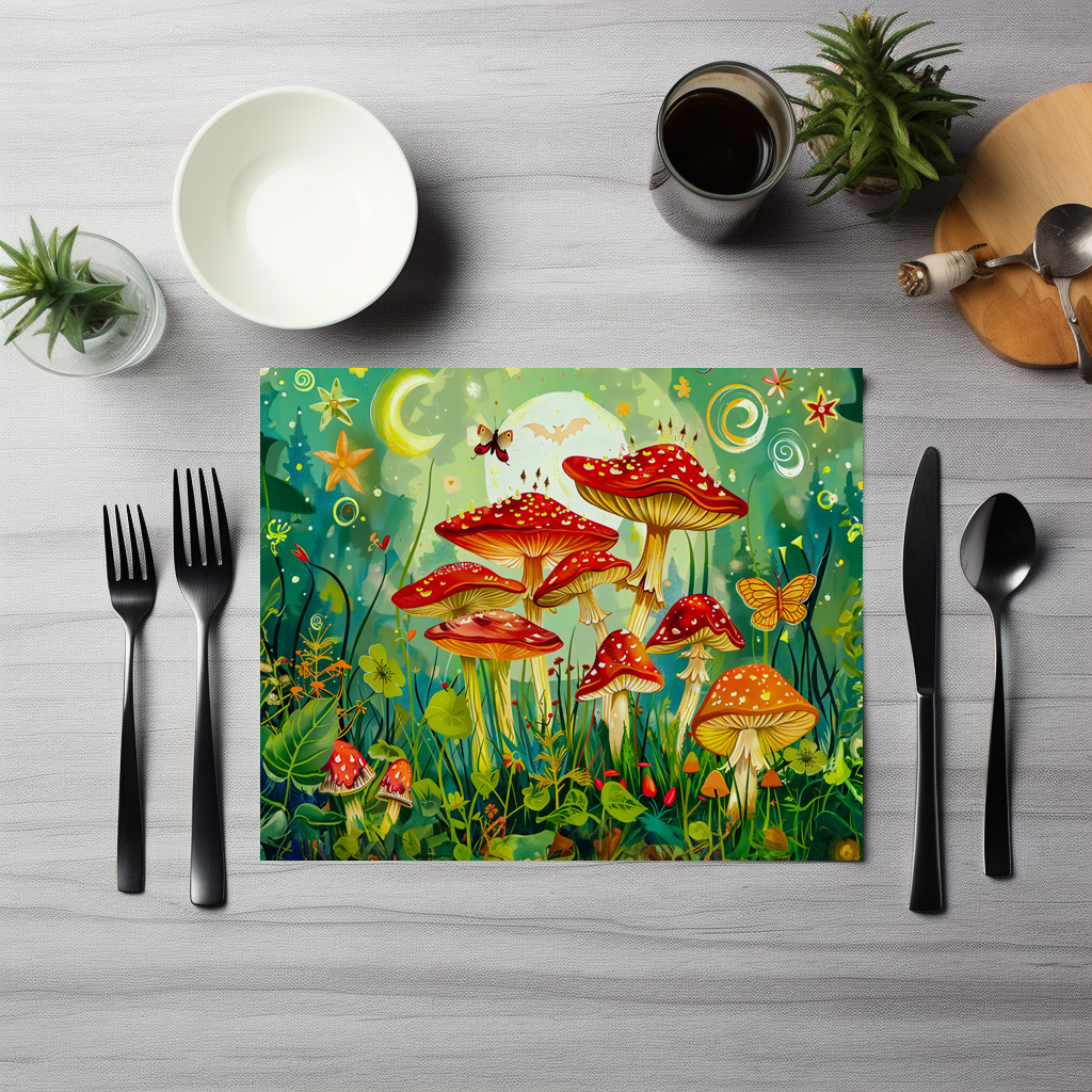 raxxa Premium-Tischset: Fly Agaric Mushrooms Under Full Moonlight - immagine 3