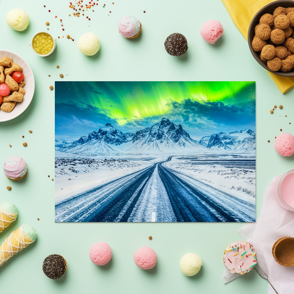 raxxa Premium-Tischset: Road with Mountains and Northern Lights at Night – Bild 3