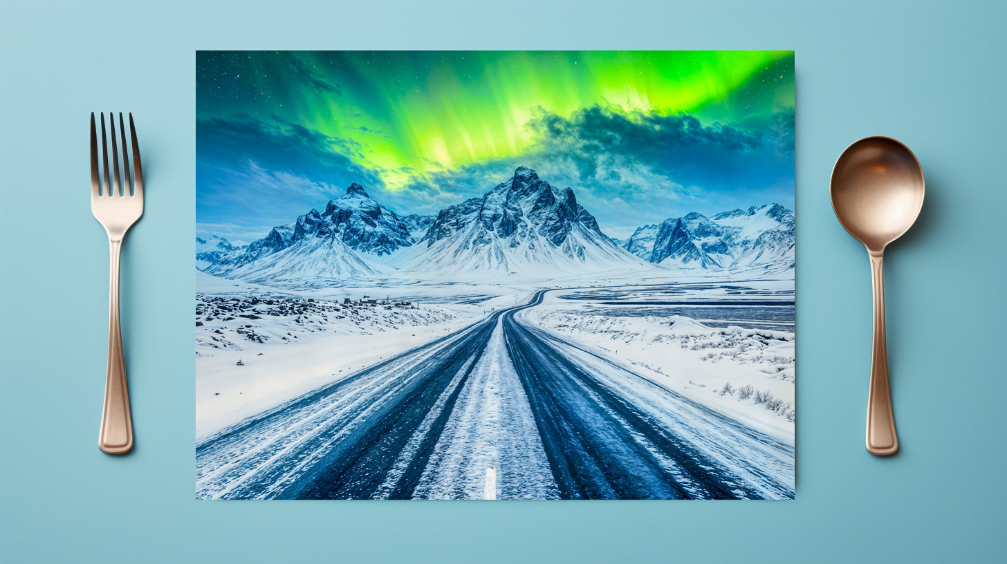 raxxa Premium-Tischset: Road with Mountains and Northern Lights at Night – Bild 2